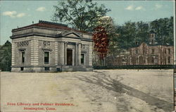 Free Library and Palmer Residence Postcard