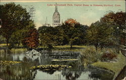 Lake in Bushnell Park, Capitol Dome in Distance Postcard