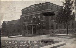 Y.M.C.A. and Public Library Muscatine, IA Postcard Postcard