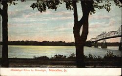 Mississippi River by Moonlight Muscatine, IA Postcard Postcard