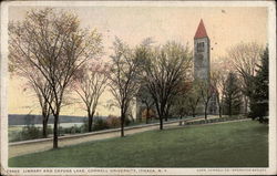 Library and Cayuga Lake, Cornell University Postcard