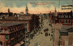 Main St., North from Frazer House Brockton, MA Postcard Postcard