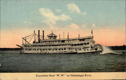 Excursion Boar "W.W." on Mississippi River Steamers Postcard Postcard