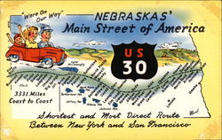 Map of U.S.30 in Nebraska Maps Postcard Postcard