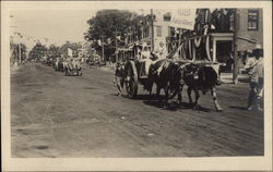 Oxen Drawn Cart With Two Ladies in Main Street Parade Events Postcard Postcard