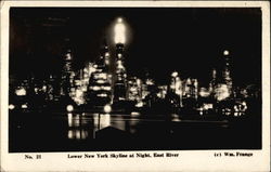 Lower New York Skyline at night, East River Postcard