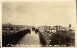 A Freighter Entering West Middle Chamber, Gatun Locks Postcard