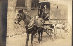 Man in a Delivery Wagon Horse-Drawn Postcard Postcard