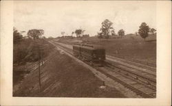 Two Train Cars on Tracks Postcard