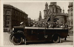 Carload of People in Town Square Postcard Postcard