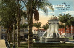 Broadway Electric Fountain in Plaza San Diego, CA Postcard Postcard