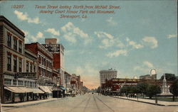 Texas Street looking North from McNeil Street, showing Court House Park and Monument Shreveport, LA Postcard Postcard