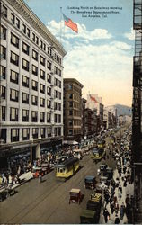 Looking North on Broadway, Showing the Broadway Department Store Los Angeles, CA Postcard Postcard