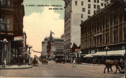 D. Street, Looking West from Sixth, San Diego, California Postcard Postcard