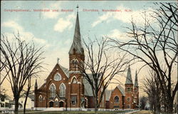 Congregational, Methodist and Baptist Churches Manchester, NH Postcard Postcard