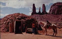 Navajo Indians and their Hogan Postcard