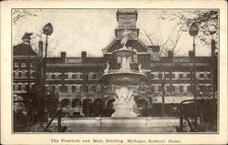 The Fountain and Main Building, Michigan Soldiers' Home Grand Rapids, MI Postcard Postcard