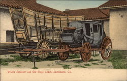 Prairie Schooner and Old Stage Coach Sacramento, CA Postcard Postcard