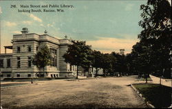 Main Street and Public Library, Looking South Postcard