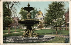 Brewer Fountain and State House Boston, MA Postcard Postcard