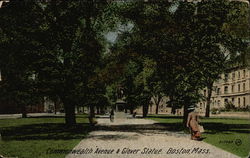 Commonwealth Avenue & Glover Statue Boston, MA Postcard Postcard