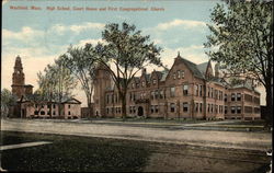 High School, Court House and First Congregational Church Westfield, MA Postcard Postcard