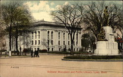 Soldiers' Monument and Public Library Postcard