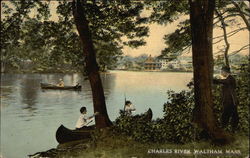 Boating on the Charles River in Waltham Massachusetts Postcard Postcard