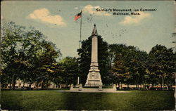 Soldier's Monument (on common) Waltham, MA Postcard Postcard