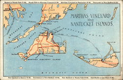 Map of Martha's Vinyard and Nantucket Islands Martha's Vineyard, MA Postcard Postcard