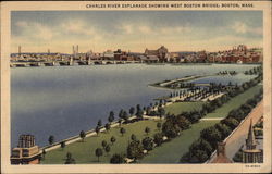 Charles River Esplanade Showing West Boston Bridge Postcard