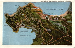 Map of the Monterey Peninsula, CA Maps Postcard Postcard