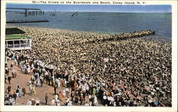 The Crowd on the Boardwalk and Beach Coney Island, NY Postcard Postcard