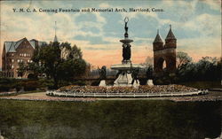 Y.M.C.A. Corning Fountain and Memorial Arch Hartford, CT Postcard Postcard