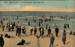 Bathing Scene at Ocean Beach Postcard