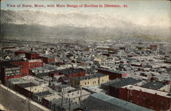 View of Butte, Mont., with Main Range of Rockies in Distance Postcard