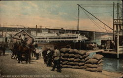 Wharf Scene South of Eads Bridge St. Louis, MO Postcard Postcard