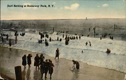 Surf Bathing at Rockaway Park New York Postcard Postcard