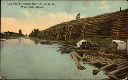 Log Pile, Kennebec River, H & W Co Postcard