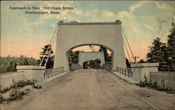 Approach to New "Old Chain Bridge" Newburyport, MA Postcard Postcard