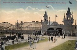 Entrance to Paragon Park, showing Roller Coaster Postcard