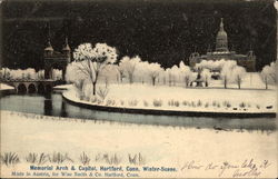 Memorial Arch & Capitol in Winter Hartford, CT Postcard Postcard