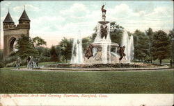 Memorial Arch and Corning Fountain Postcard