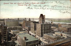 General View and Board of Trade in Center with Steeple Kansas City, MO Postcard Postcard