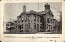 Deposit High School Building, Corner Center and Second Streets Postcard