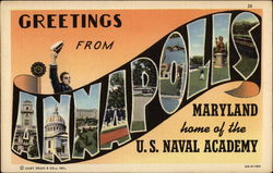 Greetings from Annapolic Maryland home of the U.S. Naval Academy Postcard