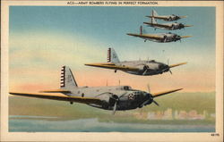 Army Bombers Flying in Perfect Formation Postcard