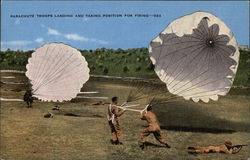 Parachute Troops Landing and Taking Position for Firing Army Postcard Postcard