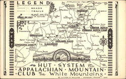 Map of Hut System, Appalachian Mountain Club Maps Postcard Postcard