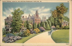 Maine General Hospital and Western Promenade Portland, ME Postcard Postcard